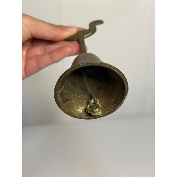 VTG Solid Brass Hand Bell – Flamingo Handle, Ornate Engraved Design, 5" Tall - Picture 4 of 5